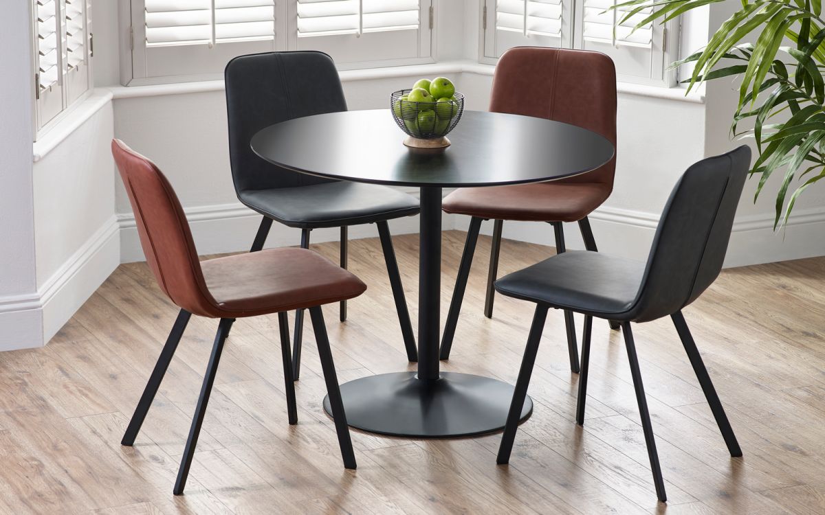 Nero 100 cm Round Dining Table W/Goya Dining Chairs