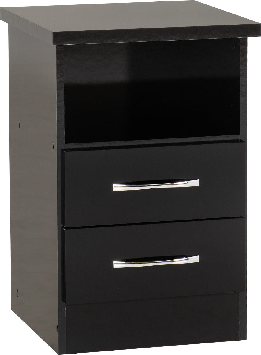 Nevada Black Gloss 2 Drawer Bedside