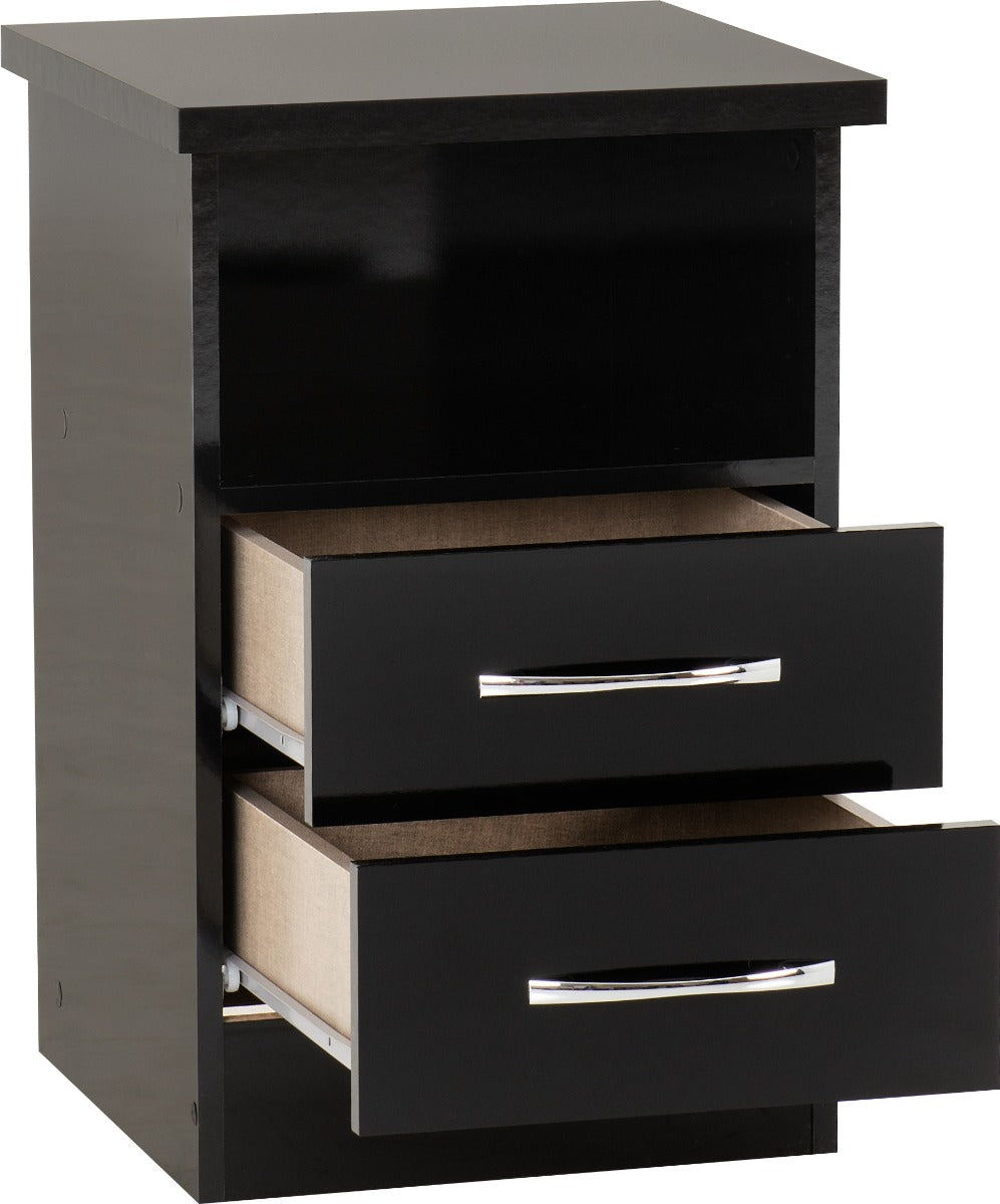 Nevada Black Gloss 2 Drawer Bedside
