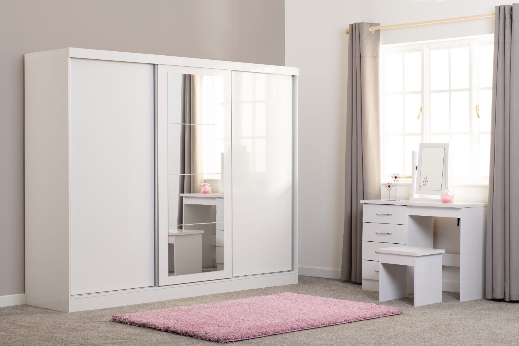 Nevada White Wardrobe with Three Sliding Doors