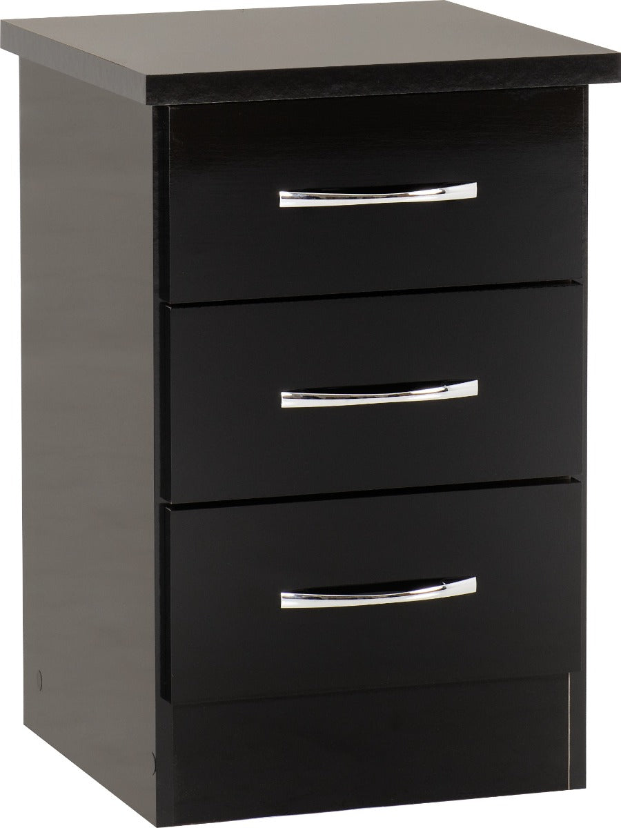 Nevada Black Gloss 3 Door 2 Drawer Mirrored Wardrobe Bedroom Set