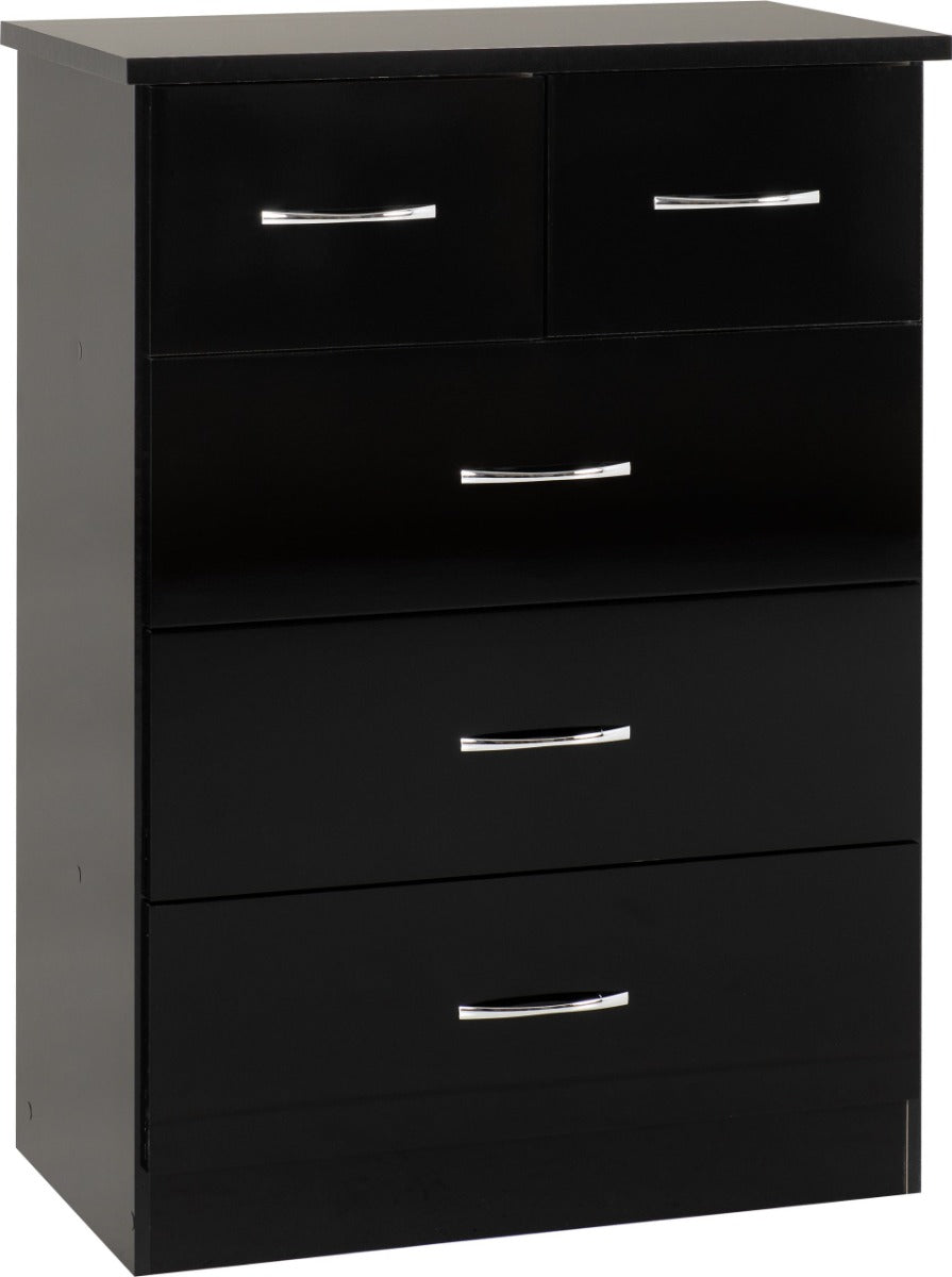 Nevada Black Gloss 3 Door 2 Drawer Mirrored Wardrobe Bedroom Set