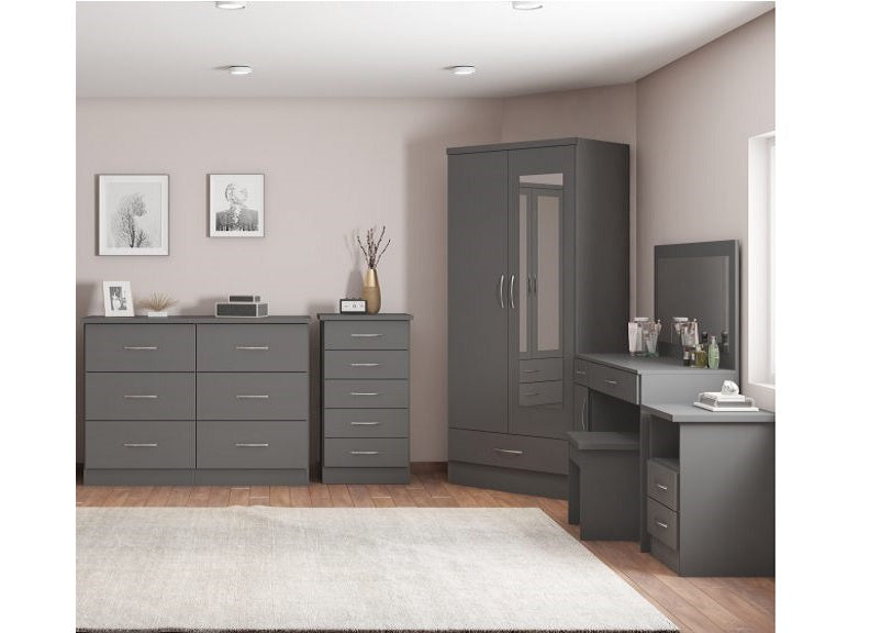 Nevada Full Grey 3 Door Mirrored Wardrobe