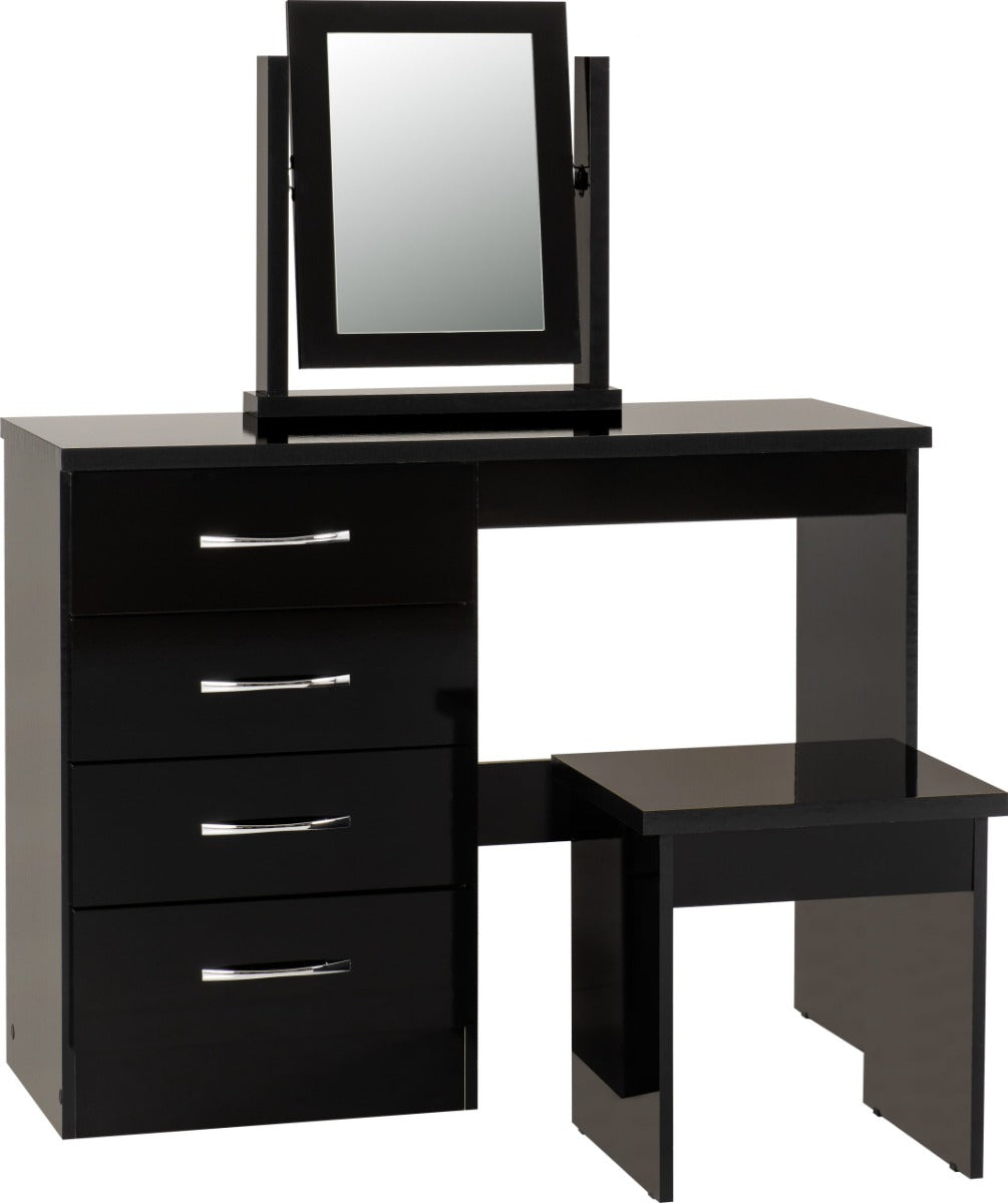 Nevada Black Gloss 4 Drawer Dressing Table Set