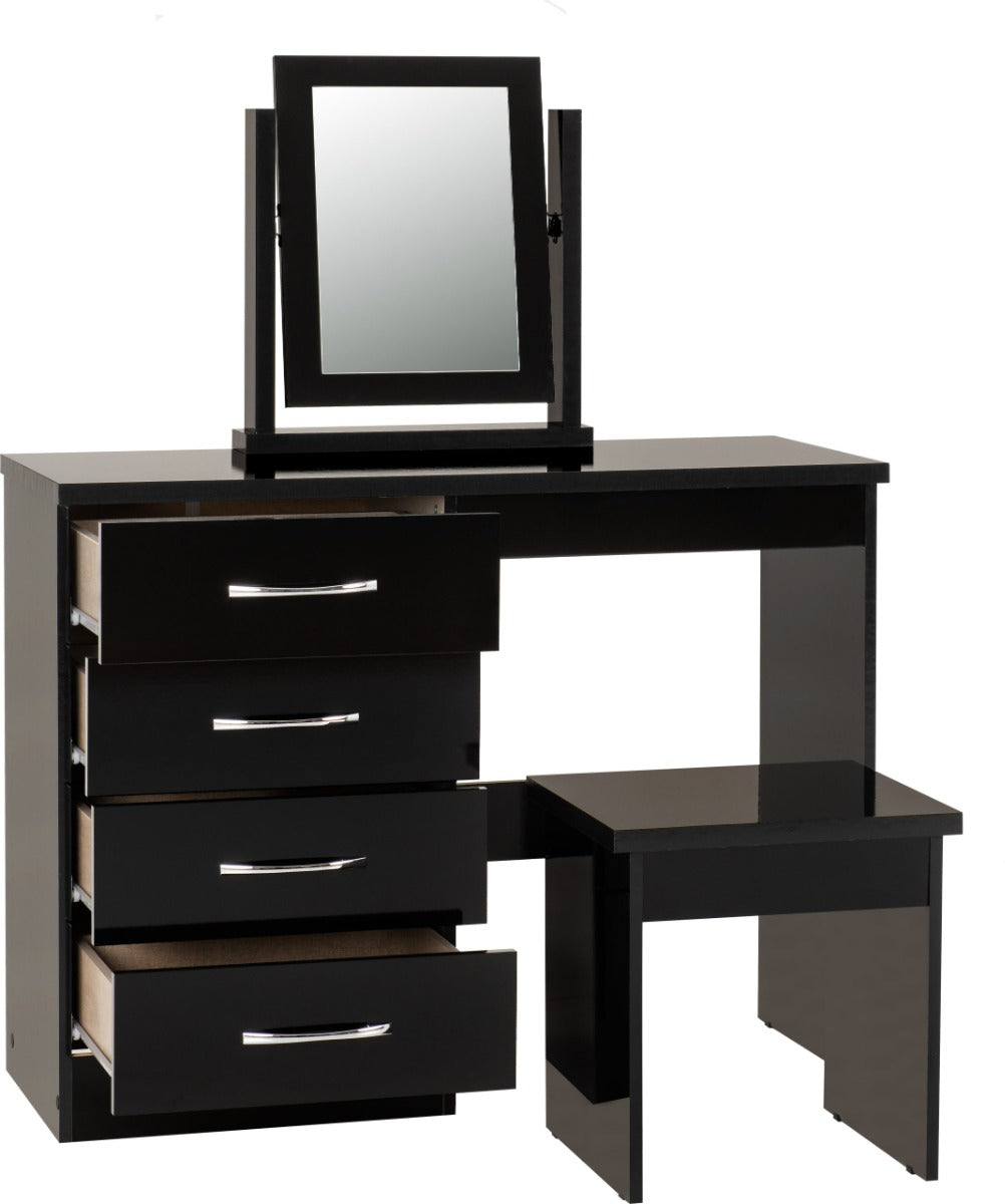 Nevada Black Gloss 4 Drawer Dressing Table Set