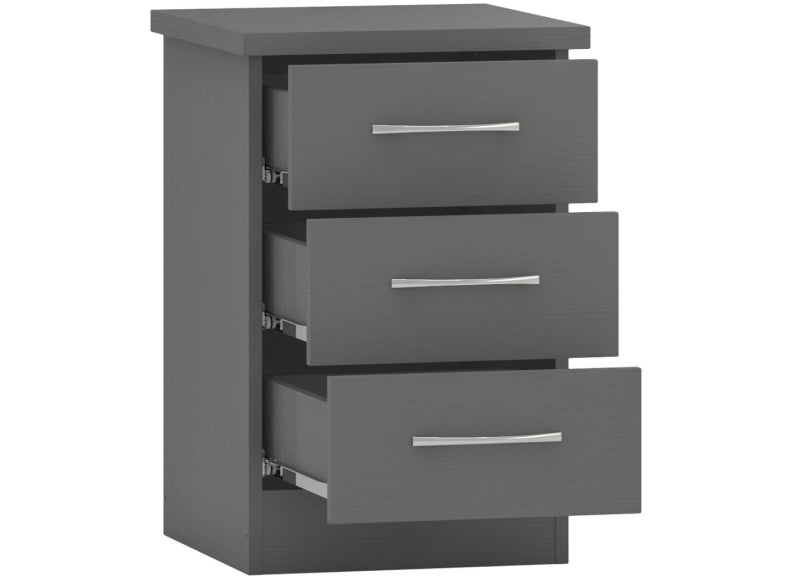 Nevada Full Grey Three Drawer Bedside - open