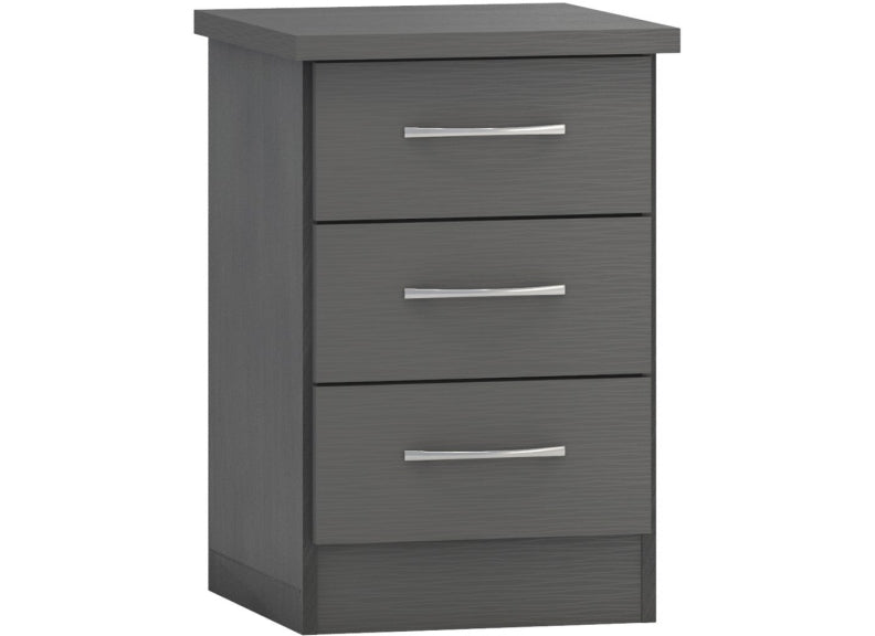 Nevada Full Grey Three Drawer Bedside