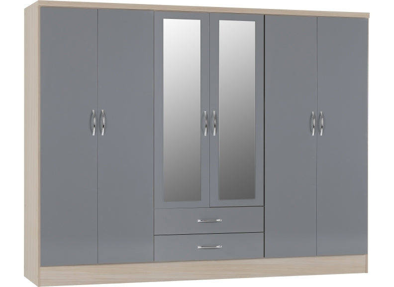 Nevada Grey Six Door Mirrored Robe - 1