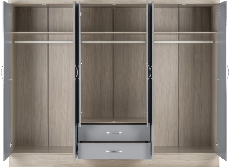 Nevada Grey Six Door Mirrored Robe - interior