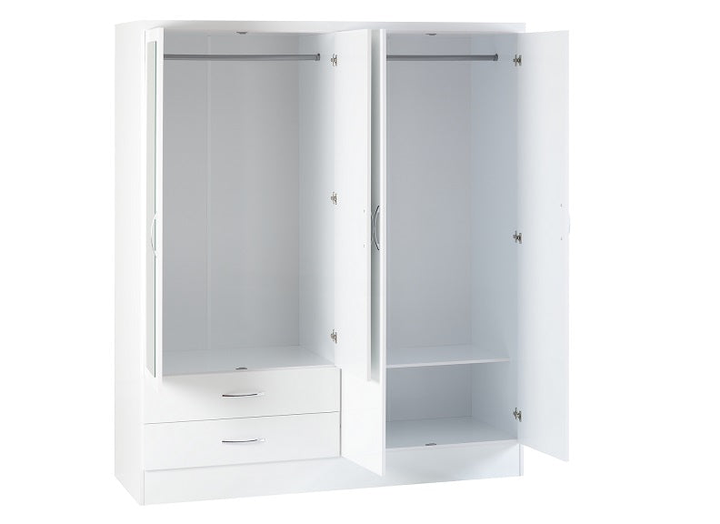 Nevada White 4 Dr 2 Drw Mirrored Robe Internal