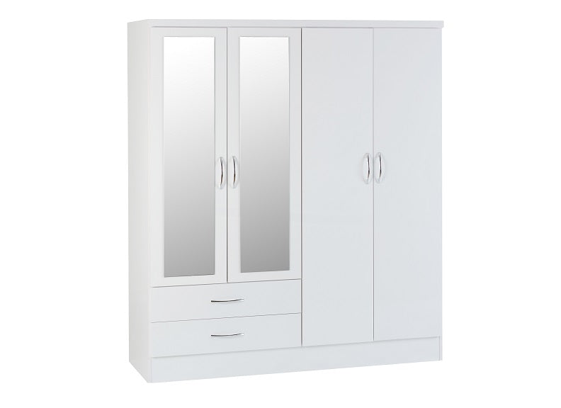 Nevada White 4 Dr 2 Drw Mirrored Robe