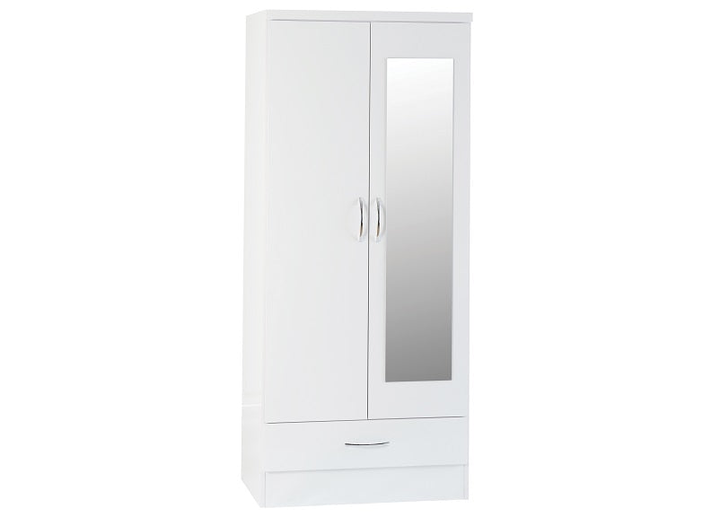 Nevada White 2 Dr 1 Drw Mirrored Robe