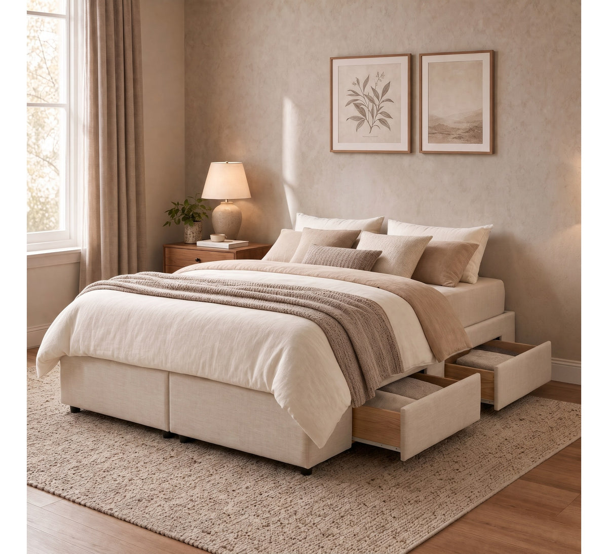 Noah 4 Drawer Storage Base – Beige Chenille Fabric