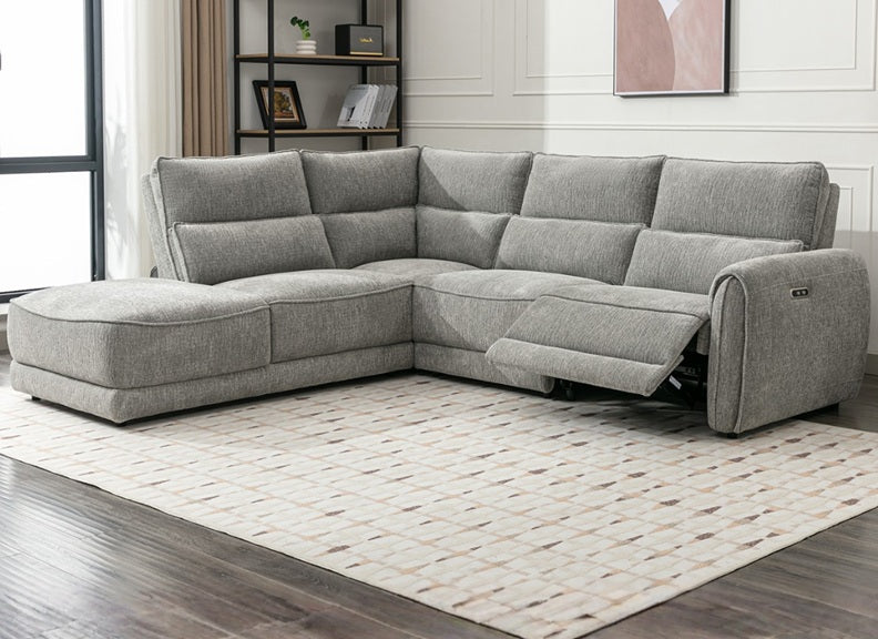 Nora Grey Fabric Powered Sectional Sofa with Chaise (R/LHF Chaise,Wedge,Arm,LHF Rec)– Modern Premium  Comfort