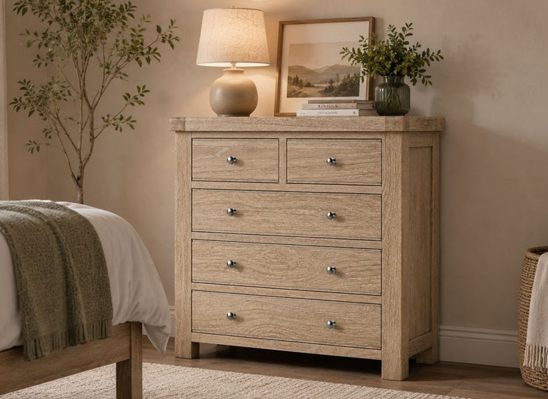 Normandy 2+3 Chest Of Drawers | Bedroom Chest In A Whitewashed Finish