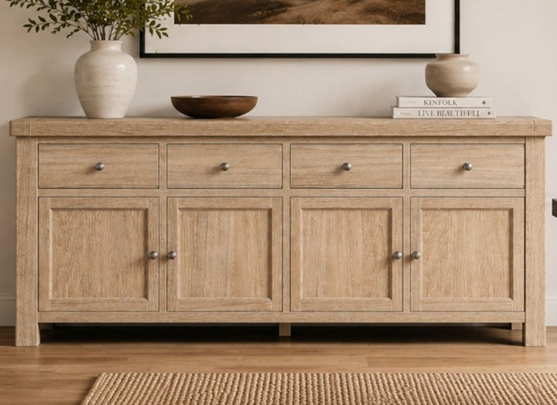 Normandy Extra Large Sideboard | Four Doors With Whitewashed Oak Finish