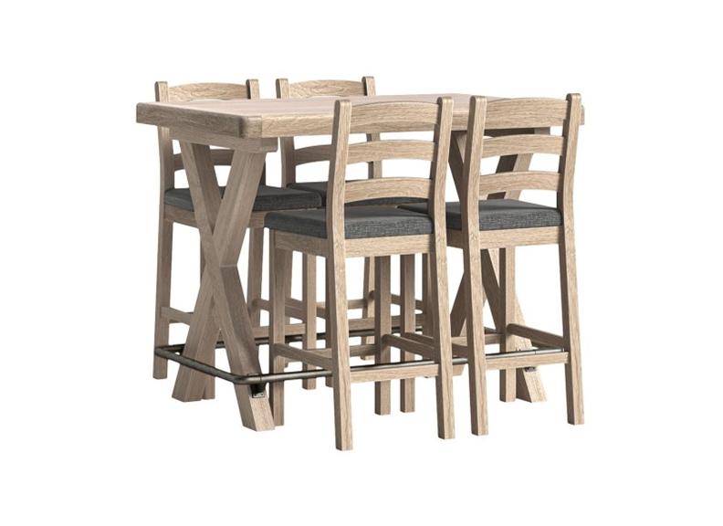 Normandy Whitewash Bar Set | Solid Oak Whitewashed Bar Set With Stool Seat Colour Option