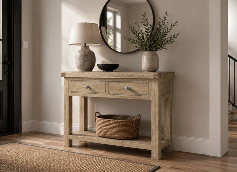 Normandy Console Table | Whitewashed Oak Occasional Table