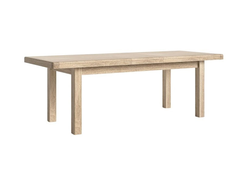 Normandy Large Ext Dining Table | Whitewashed Oak with Polished Silver Handles