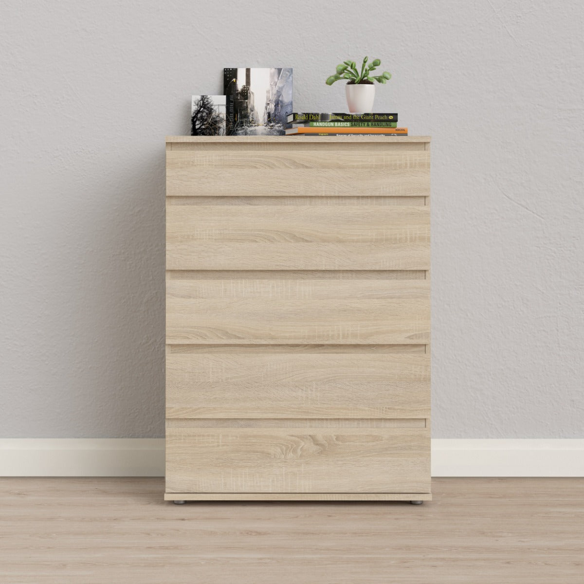 Nova Wide Chest with 5 Drawers - Oak Finish (Pre-order only)
