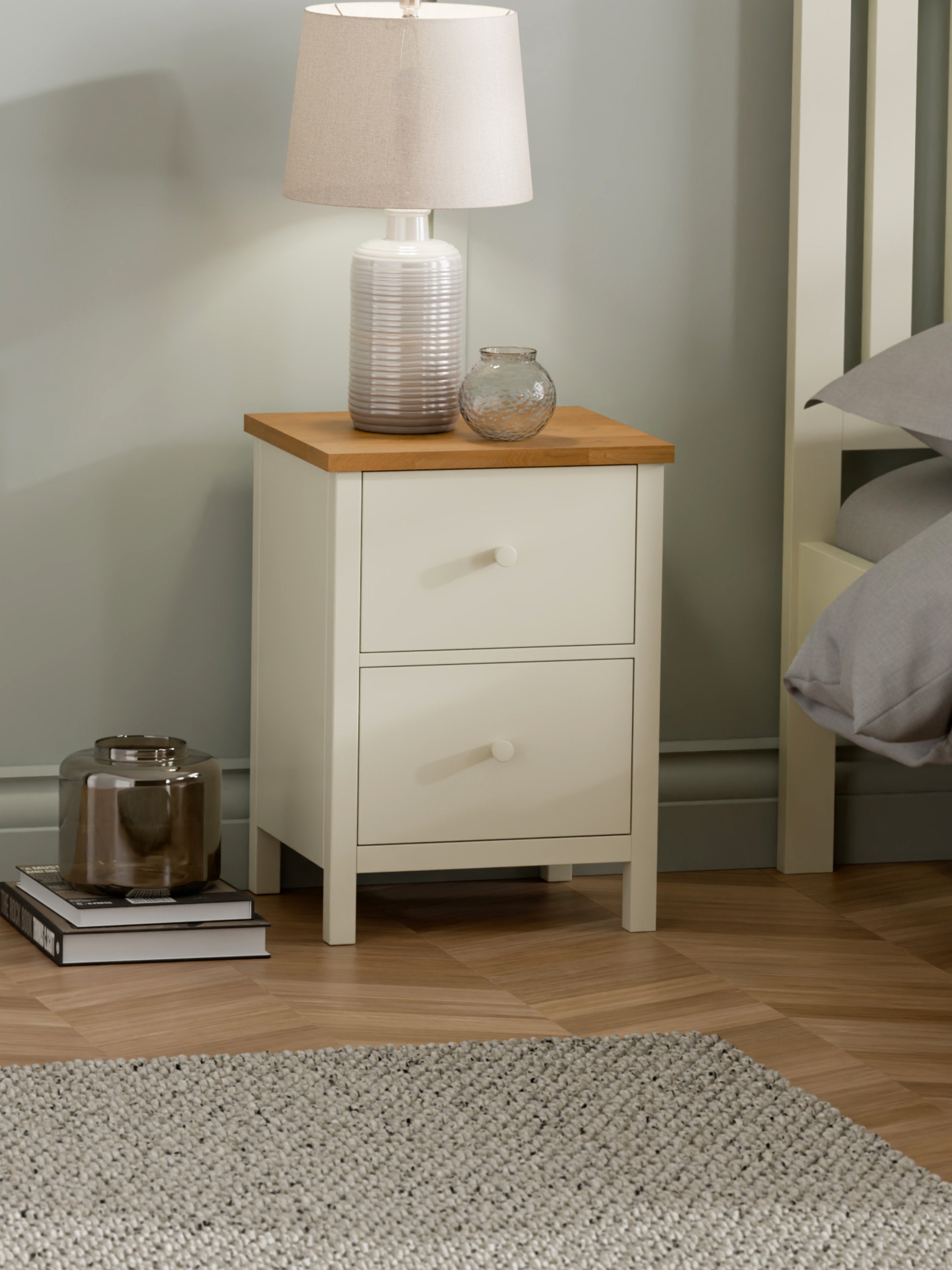 Coxmoor 2 Drawer Bedside - Ivory and Oak