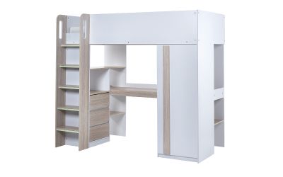 Ocean Highsleeper - Pale Wood & White | Space-Saving Bed with Desk & Storage