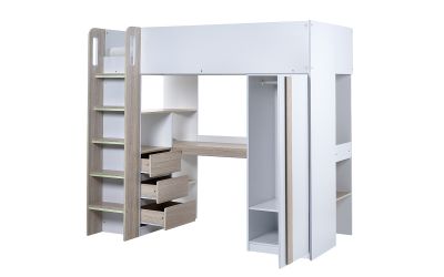 Ocean Highsleeper - Pale Wood & White | Space-Saving Bed with Desk & Storage