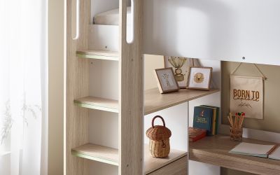 Ocean Highsleeper - Pale Wood & White | Space-Saving Bed with Desk & Storage