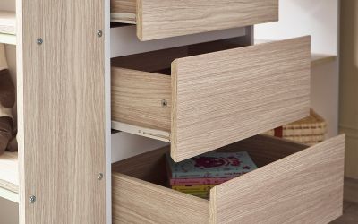 Ocean Highsleeper - Pale Wood & White | Space-Saving Bed with Desk & Storage