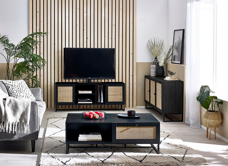 Padstow Black Long TV Unit