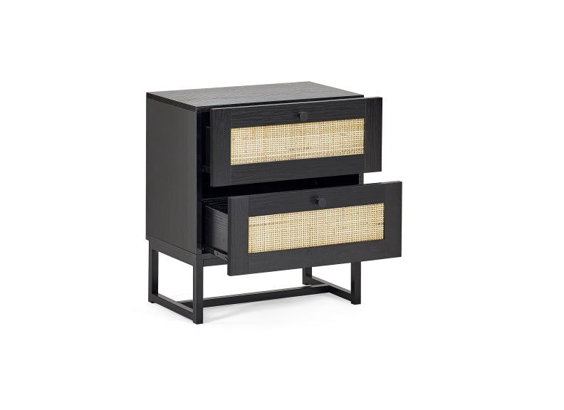 Padstow Black Two Drawer Bedside