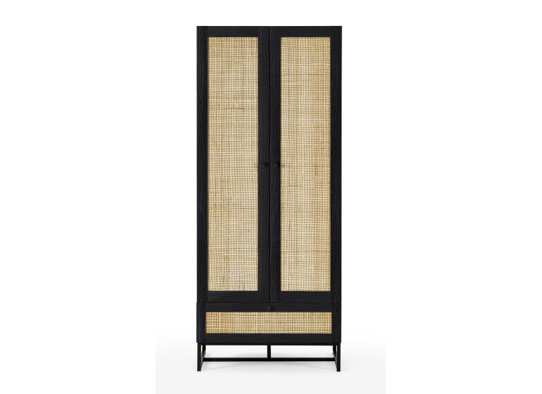 Padstow Black Two Door One Drawer Wardrobe
