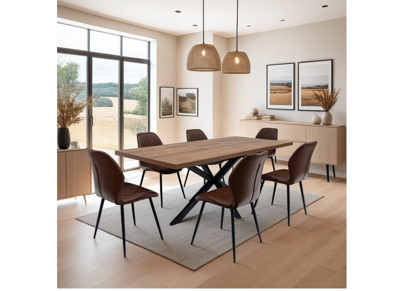 PANAMA Dark Oak Rectangular Extending Dining Tables & Fontana Chairs – Modern Design with X-Shaped Legs