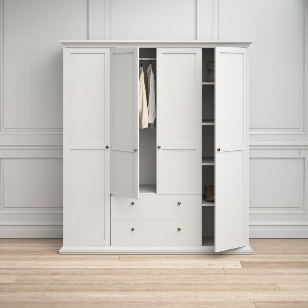 Paris Wardrobe with 4 doors + 2 drawers - White