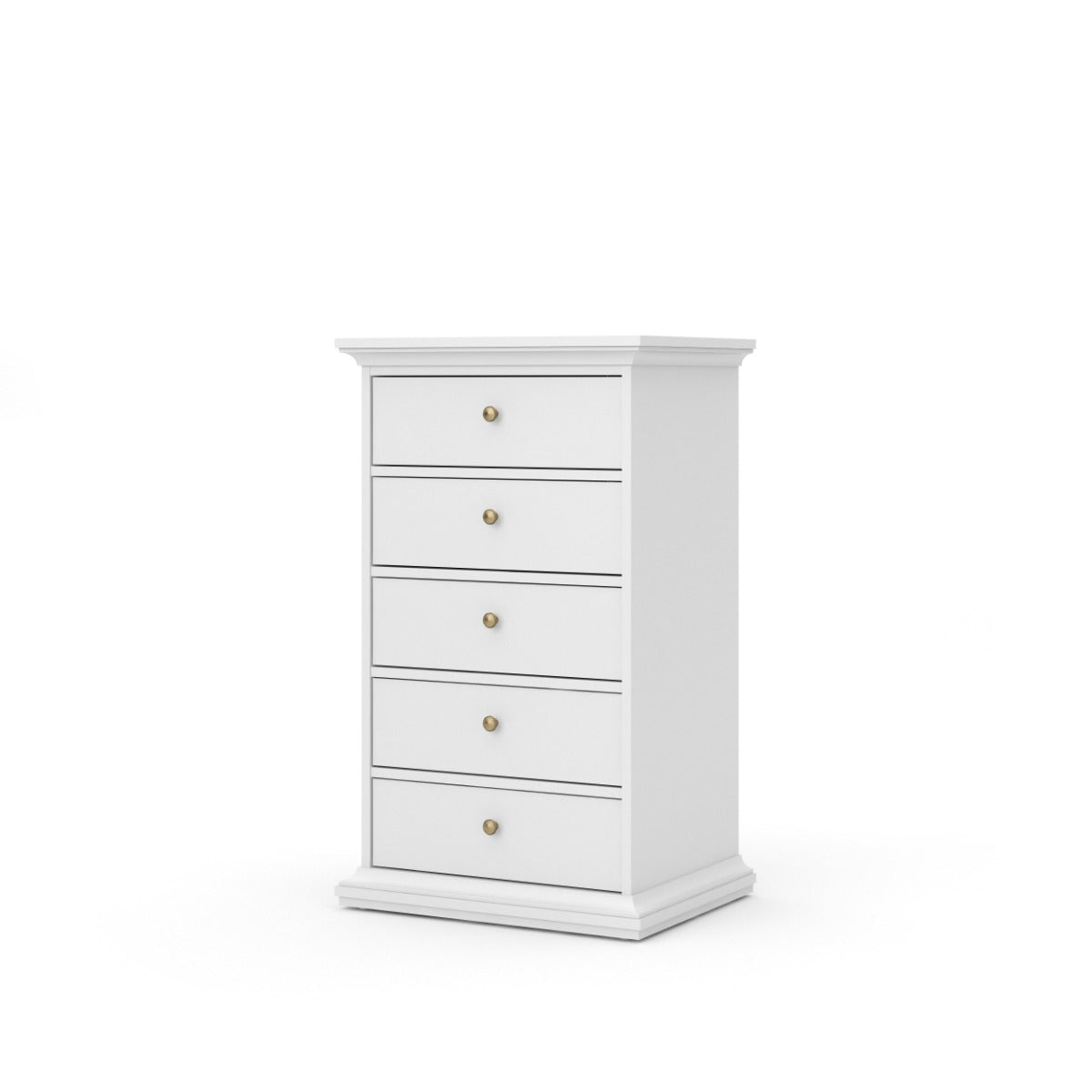 Elegant White 5 Drawer Chest - Paris Collection