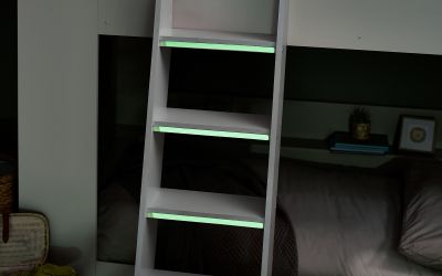 Parsec Bunk Bed - All White with Built-In Shelving and Ladder