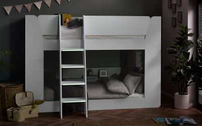 Parsec Bunk Bed - All White with Built-In Shelving and Ladder