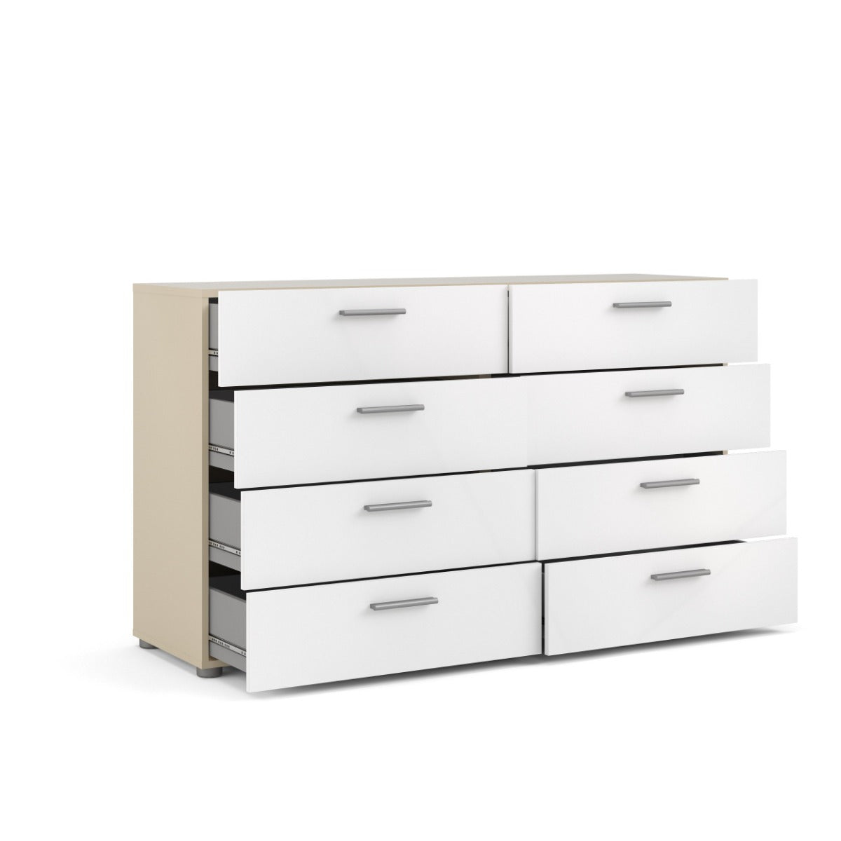 Pepe 8 Drawer Chest - Oak with White High Gloss
