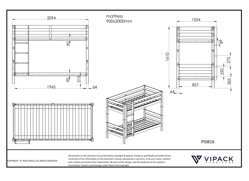 Pino 160  Bunk - dimensions