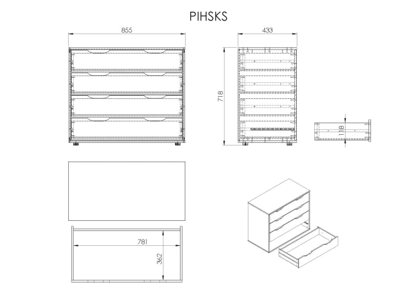 Pino Four Drawer Chest Dimensions