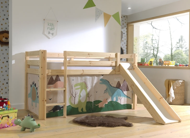 Pino Natural Mid-Sleeper Dinosaur Curtain W/Slide Room