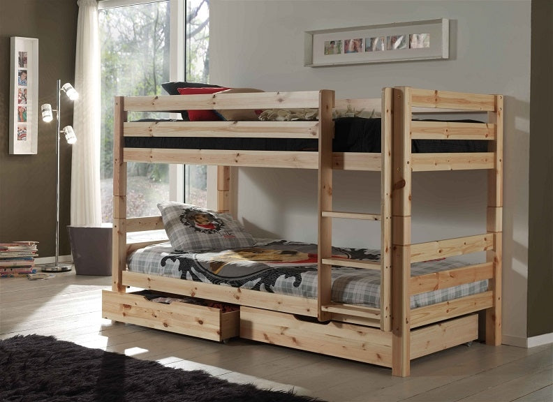 Pino Natural Bunk Bed With Double Drawers