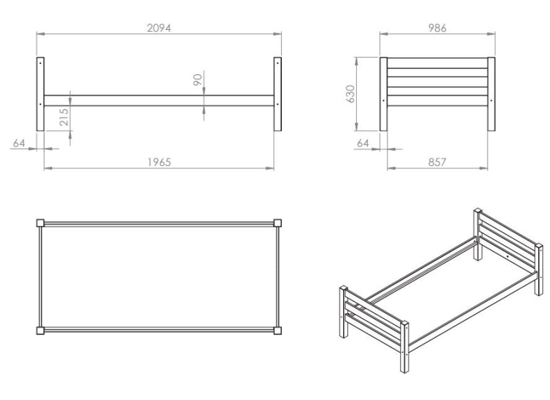 Pino Single Bed - dimensions