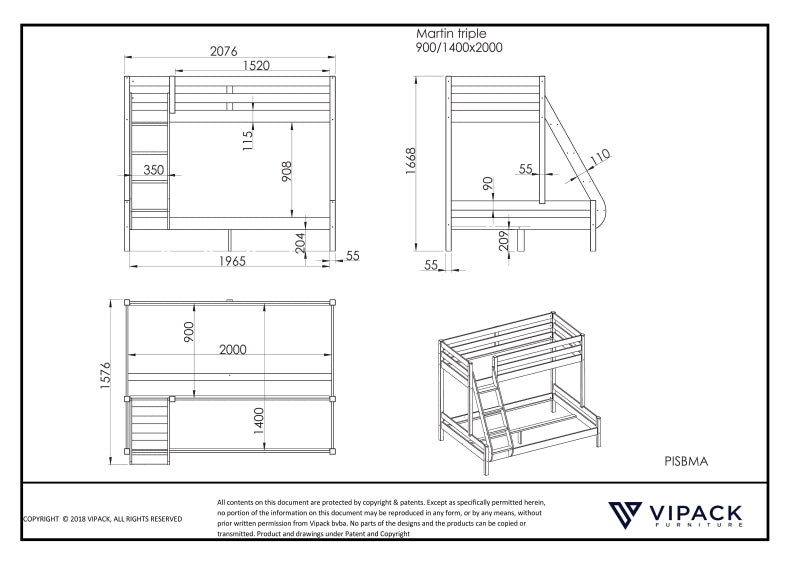 Pino Family Triple Bunk - dims