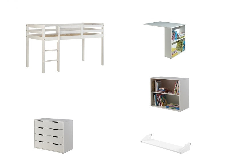 Pino White Mid Sleeper with Furniture