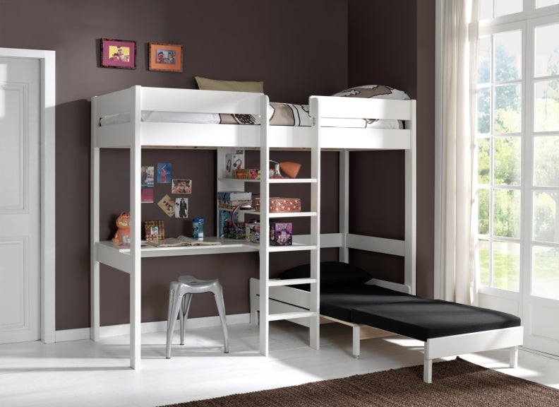 Pino White High Sleeper With Sofa Open