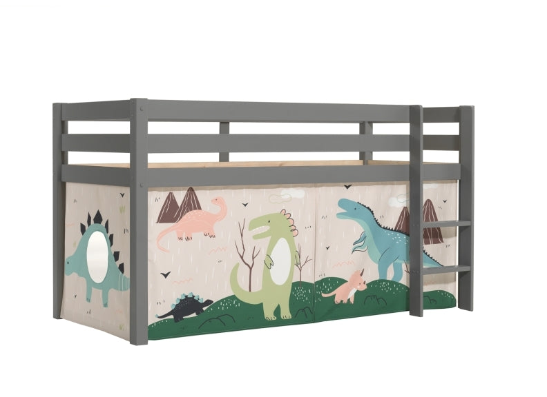 Pino Grey Mid-Sleeper Dinosaur Curtain - No Slide 
