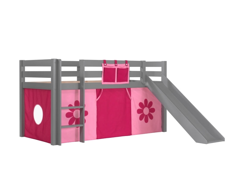 Pino Grey Mid-Sleeper Pink Flower Curtain - With Slide 