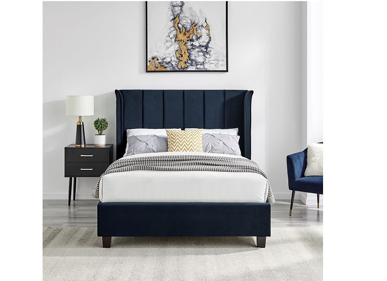 Colwood Blue Velvet Bed - front