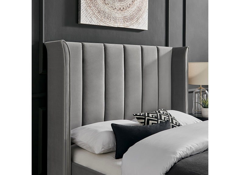 Colwood Silver Velvet Bed - headboard